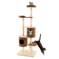 6-Tier Wooden Cat Tree with 2 Removeable Condos Platforms and Perch-Brown-0
